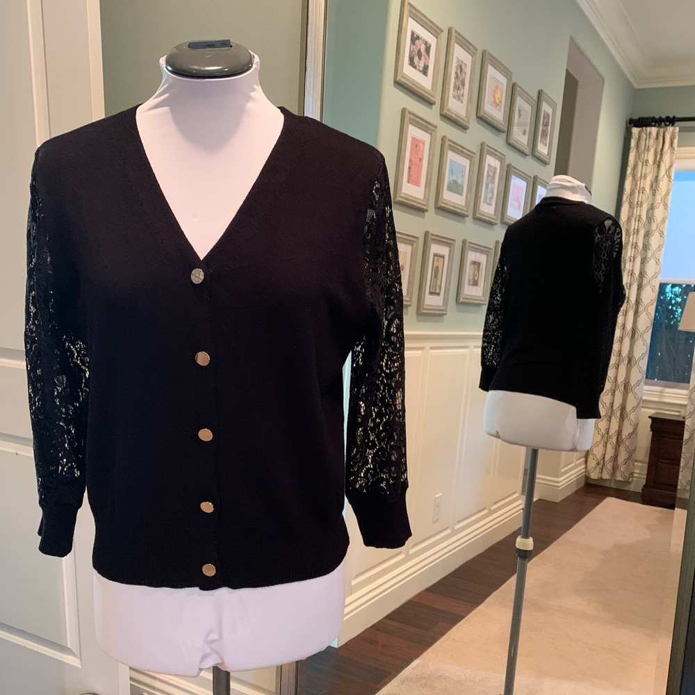 Grace Karin Black Cardigan with Lace Sleeves